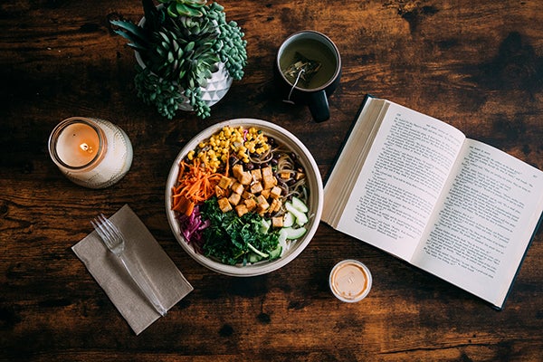 Downsized bowl with book.