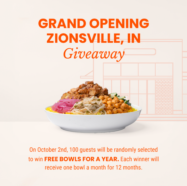 BIBIBOP bowl with Zionsville, Indiana grand opening details