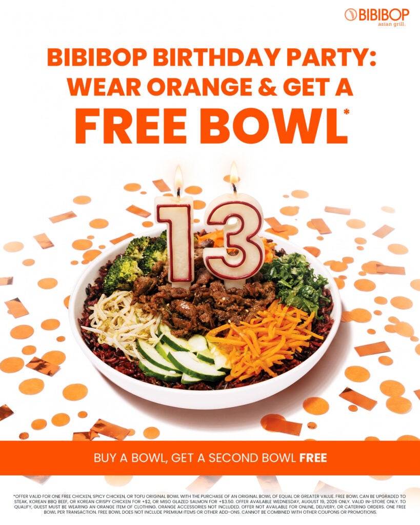BIBIBOP Birthday Party! Wear orange and get a free bowl (with bowl purchase)